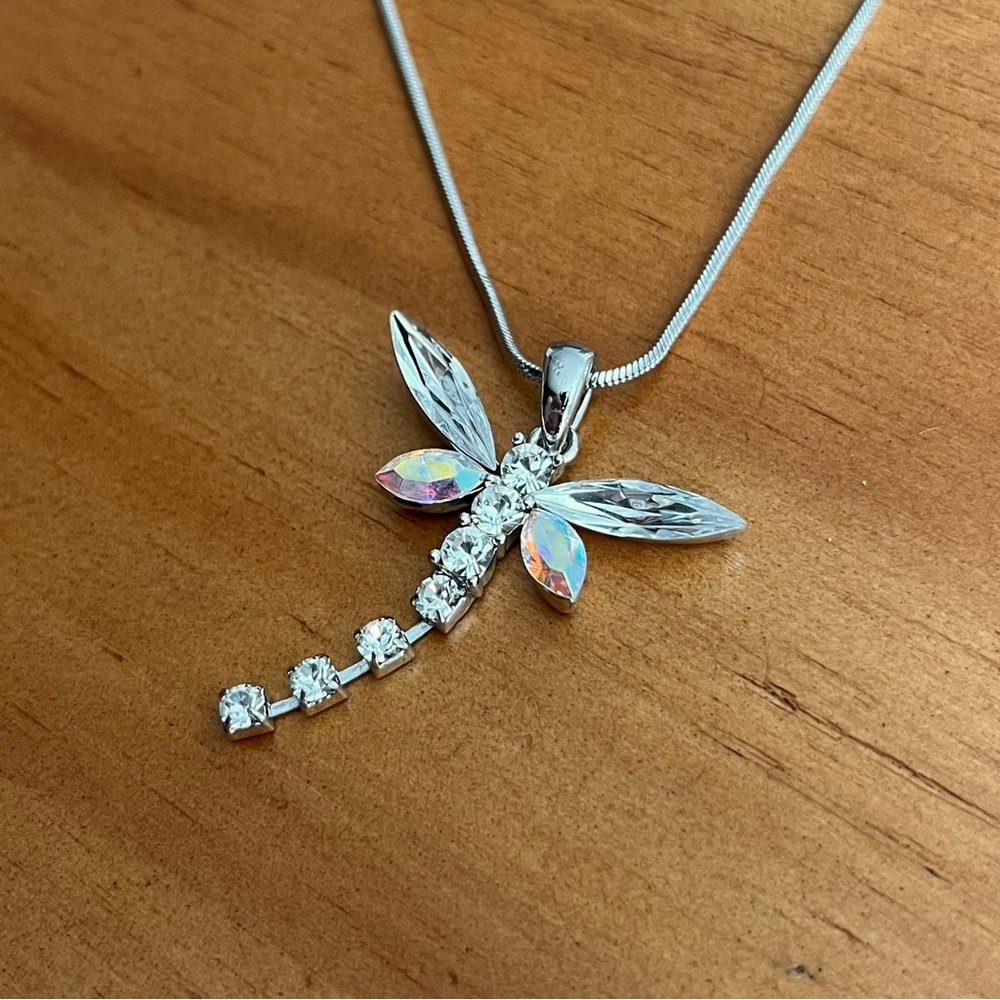 BOGO Kirks Folly Dragonfly Necklace Aurora Borealis Rhinestone on Silver Tone - Picture 2 of 5